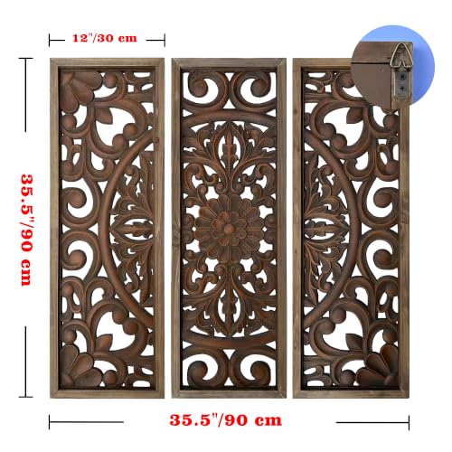 XIAOAIKA Vintage Farmhouse Carved Floral Wood Wall Art Panels, Set of 3 - color: STYLE L