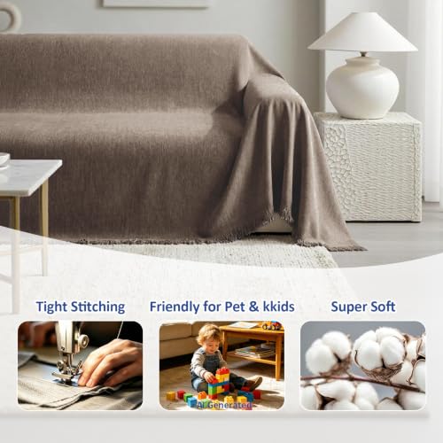 Chenille Couch Cover for Dogs Washable Boho Throw Blanket Washable - color: 01 Coffee, size: 71"×102"