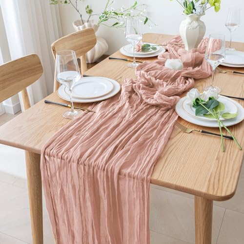 Cheesecloth Table Runner 10FT 2Pcs Dusty Pink Boho Gauze Sheer Runners - color: Dusty Pink, size: 2 Pack