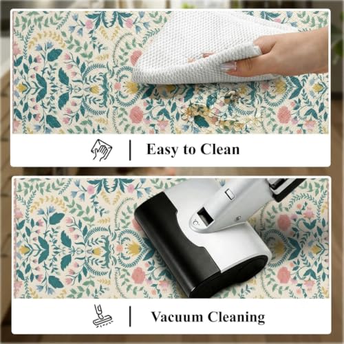 Boho Floral Kitchen Comfort Mat 36x20in Anti-Fatigue Kitchen Mats - color: Pink Boho Floral