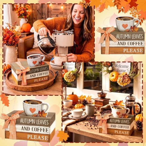 4 Pcs Fall Tiered Tray Decor Mini Wooden Faux Book Stack Sign - style: Fall