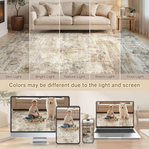 cotiled 5x7 Area Rugs Living Room: Washable Abstract Rug Brown - color: Brown, size: 5' x 7' (Rectangular)