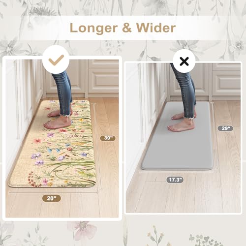KIMODE Kitchen Mats for Floor Anti Fatigue, Boho Flower Kitchen Rug 20"x39" - color: Floral/Brown, size: 39"L x 20"W x 0.5"Th