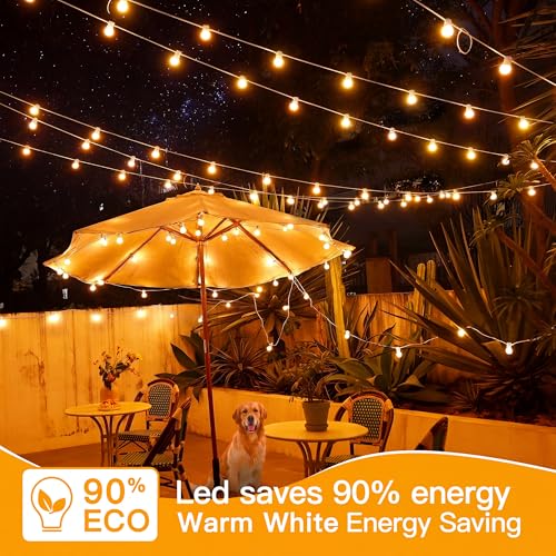 Ollny Outdoor String Lights, 100FT LED Patio Lights Waterproof White Wire - color: White Wire, size: 100FT-Warm White