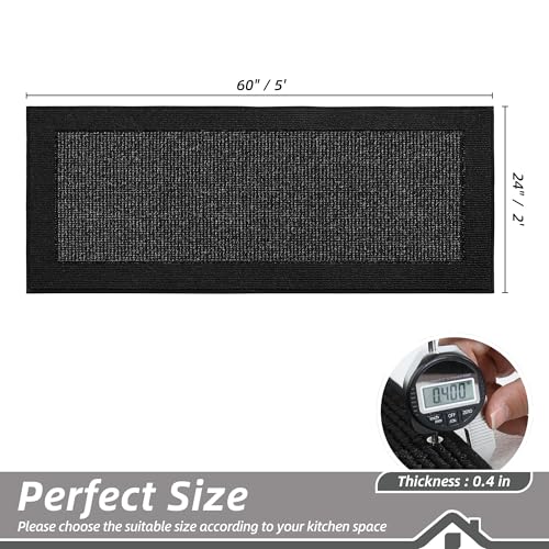 BEQHAUSE Kitchen Runner Rug 24"x60", Non Slip Kitchen Mat Washable, Black - color: Black, size: 24" X 60" (Rectangular)