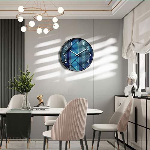 Silent Non-Ticking Analog Wall Clock, Geometric Blue Print, 12'' - color: Blue, size: 12inch