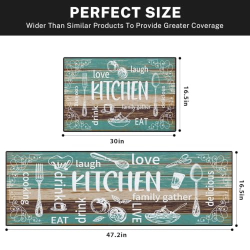 Kitchen Rugs Set of 2 Non Slip WashableFarmhouse Teal Rustic - color: Farmhouse Rustic Vintage