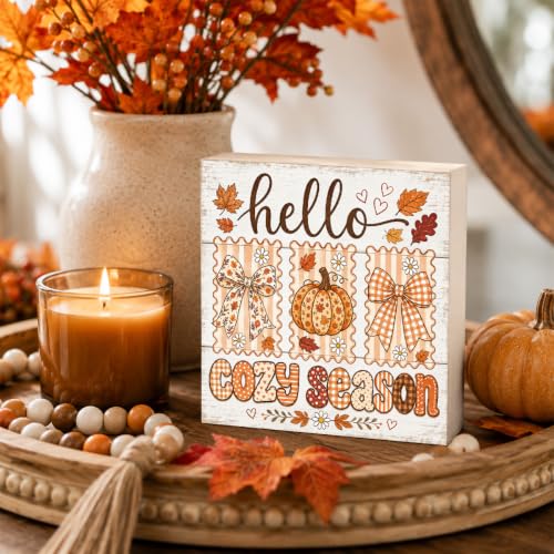 Fall Decorations for Home Hello Cozy Season Pumpkin Wood Sign Fall Decor - color: FALL38