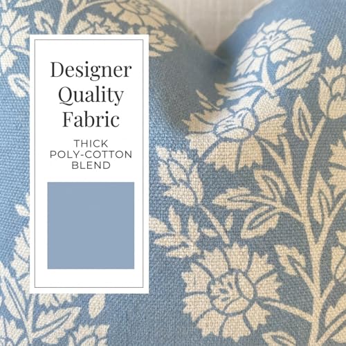 Jillien Harbor "The Hazel Bright Blue White Floral Pillow Cover Grandmillennial Home Decor Blockprint Pillow Cover 20" x 20" - color: The Hazel