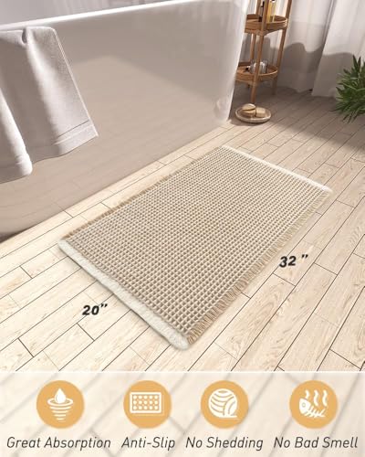 Upgraded Waffle Bath Mat Ultra Absorbent Non Slip Bathroom Mat, 20" x 32" - color: Brown & Cream, size: 20" x 32"