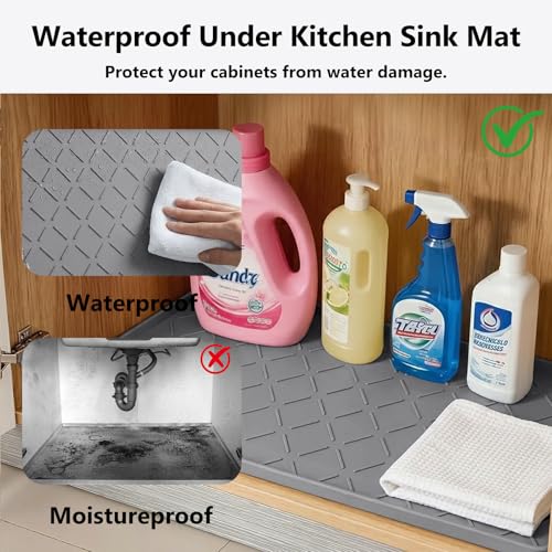Mateeylife Under Sink Mat Kitchen Waterproof, Silicone Sink Tray 22"X34" - color: Dark Grey, size: 22''W x 34''L