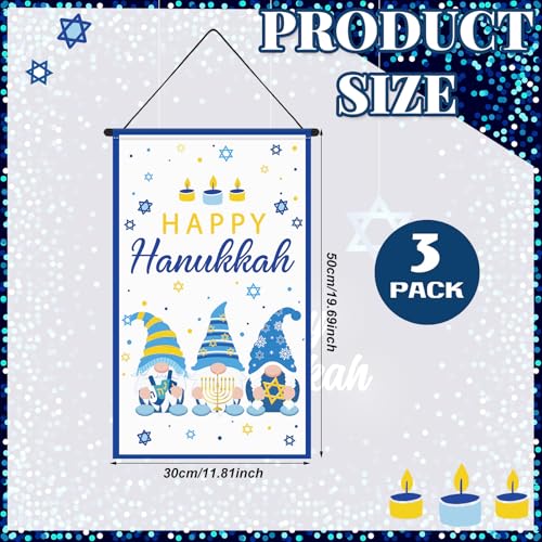 Tegeme 3 Pcs Hanukkah Door Sign Flag Chanukah Door Blue White Doors Banner - style: Hanukkah