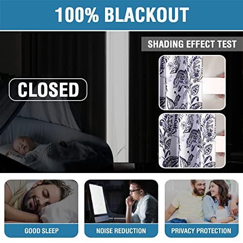 H.VERSAILTEX 100% Blackout Curtains for Bedroom Paisley Floral Printed Curtains 63 Inches Long Grommet Curtains & Drapes Thermal Curtains Window Treatments with Black Liner 2 Panels, Navy - color: Paisley - Navy, size: 52"W x 63"L (Pack of 2)
