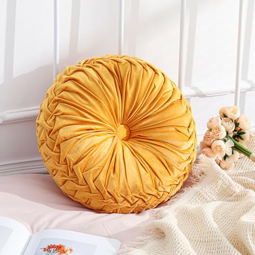 Drydiet 1 Pcs Round Pumpkin Throw Pillow Fall Pillow(Yellow,15'') - color: Yellow, size: 15''