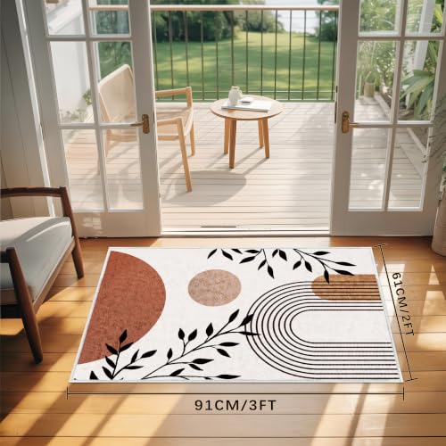 Boho Entryway Rug 2x3 Area Rug Abstract Modern Thin Door Mat Non Slip Washable Small Floor Mat Carpet for Entrance Porch Indoor Outdoor (Brown, 2' x 3') - color: Brown, size: 2' x 3' (Rectangular)