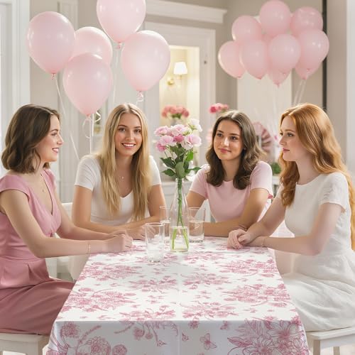 3 Pcs Pink Floral Plastic Tablecloths, Disposable Wedding Table Cloth - color: Pink Floral
