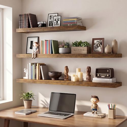 Vivelove Deep Floating Shelves 48 x 8 Inch, Rustic Brown, Set of 2 - color: Rustic Brown, size: 48"Wx8"Dx1.4"H