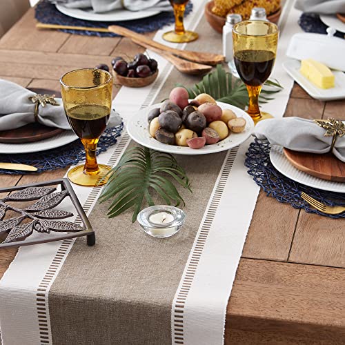 DII Dobby Stripe Table Runner, 13x72, Brown & Cream Background - color: Brown, size: 13x72"
