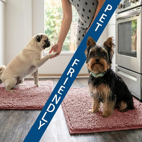 Bathroom Rugs Sets 2 Piece,Super Absorbent Chenille Bath Mats and U-Shaped Toilet Rug,Strong PVC Non Slip Backing,Microfiber Washable Dry Quickly Bath Mats for Bathroom(20"x32"+20"x20"U, Dusty Rose) - color: Dusty Rose