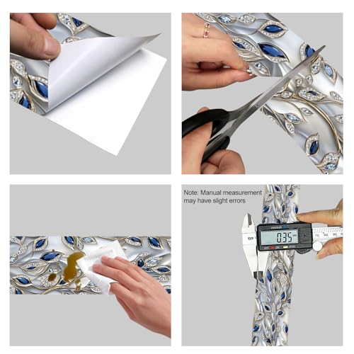 HOMETITUTE Peel and Stick Wallpaper Border 4x196in Metallic Leaf Pattern - color: vine