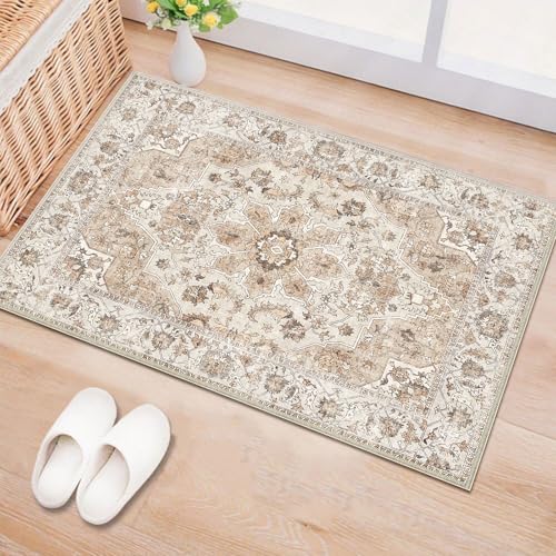 Washable Hallway Runner Rug 2x3: Non Slip Runner Rugs with Rubber Backing - color: Beige, size: 2' x 3' (Rectangular)