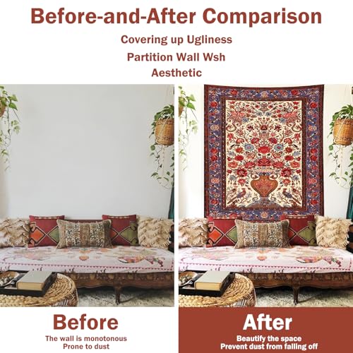 Atrippy Bohemian Floral Art Tapestry Wall Hanging, Boho Flower Mandala Indian Tapestry Aesthetic, Fantasy Print Decor for Bedroom Living Room Dorm 60×79 Inches - color: A- Red Flowers Vintage Tapestry, size: 79"L x 60"W