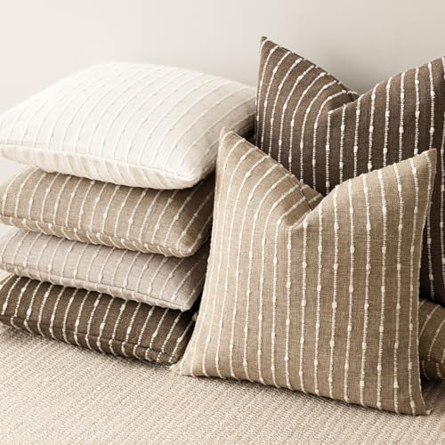 Foindtower Boho Striped Boucle Lumbar Throw Pillow Covers 12x20 Inch Camel - color: Camel, size: 20" x 12" (Pack of 2)