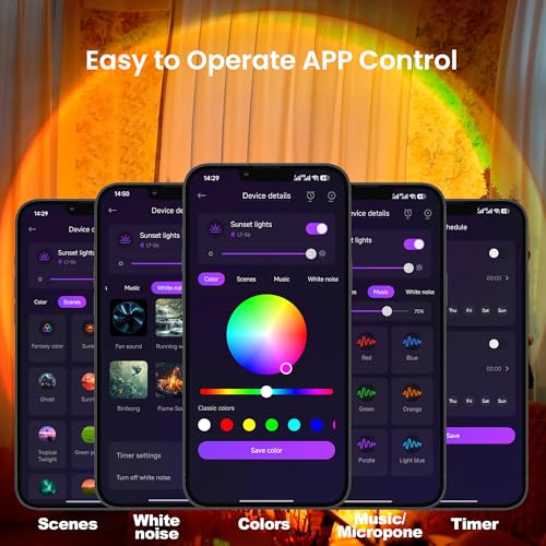 Tsrarey Sunset Lamp Projection, Not Only 21 Colors Sunset Lights, 180 Degree Rotation Led Light, Push Button Switch & APP Control Projector for Party Bedroom Decor - color: Multicolor