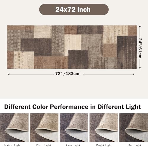 Modern Outdoor Patio Runner Rug, Geometric Patchwork Kitchen Runner, Beige - color: Beige, size: 2x6ft