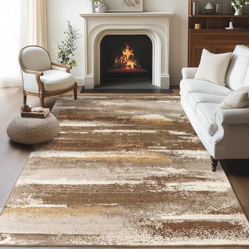 Entryway Rug 3x5 Bedroom Area Rugs: Modern Abstract Throw Rug - color: Brown, size: 3' x 5' (Rectangular)