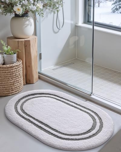 DEXI Oval Bath Mats for Bathroom Non Slip, 30x17 Bath Mat, Dark Grey - color: Dark Grey, size: 30" X 17" (Oval)