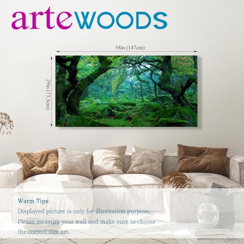 Green Forest Canvas Wall Art Living Room Decoration Big Trees Nature Picture Large Modern Canvas Artwork Contemporary Woods Mossy Rock Spring Season Prints for Kitchen Office Home Decoration 29" x 58" - color: Green Forest, size: 58"L x 29"W