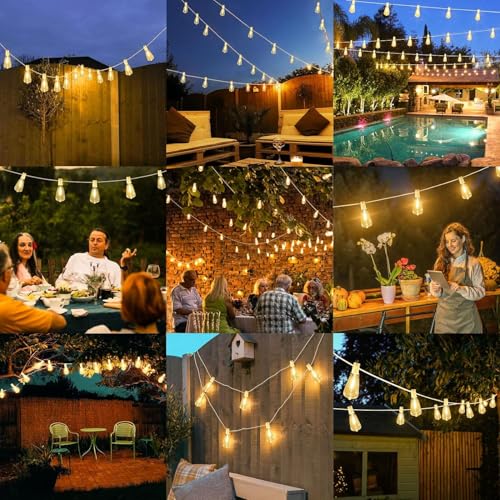 Brightever 25FT Outdoor String Lights 13 Bulbs, Waterproof Patio Lights - color: White Wire Warm White, size: 25FT