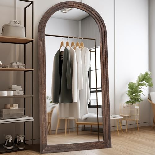 71x32 Arched Full Length Mirror, Solid Wood 3 Layer Frame, Brown - color: Brown-3 Layer-ar Frame, size: 71"L x 32"W