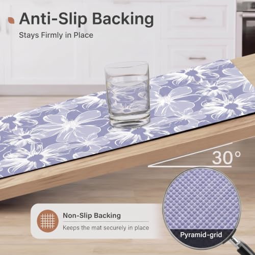 Kitchen Floor Mat 36x20in Waterproof Anti-Fatigue Kitchen Mats - color: Grey White Flowers