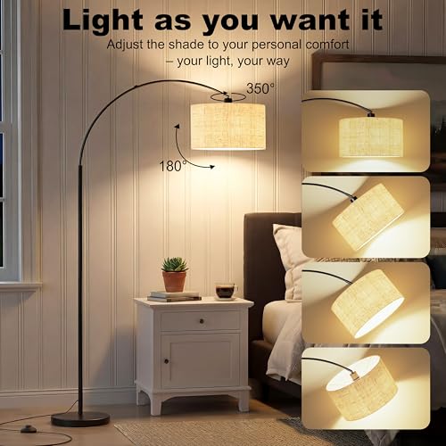 marctronic Arc Floor Lamp for Living Room, 71" Arched Standing Lamp for Bedroom, Beige Fabric Shade, 350° Rotating Head, 3000K-6000K Adjustable Color Temperature, Foot Switch, E26 LED Bulb Included