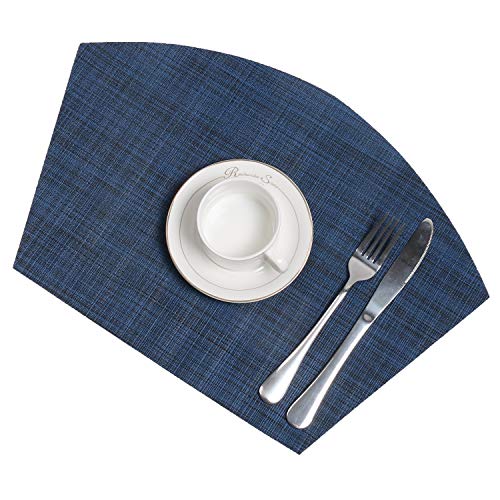 SHACOS Wedge Placemat Set of 4 Non Slip Heat Resistant Woven Vinyl Round Table Placemats Circle Table Mats Wipe Clean Indoor Outdoor (4, Blue Black) - color: Blue Black
