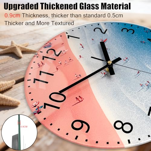 Unique Beach Wall Clocks Battery Operated - 10” Glass Analog Clock with Beach & Sea Pattern, Silent Non Ticking Large Numbers Clock for Bedroom Living Room Gym Classroom Bathroom Theme-Hotel - color: Pink Blue, size: 10 Inch