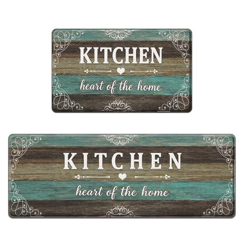 Arttown Anti-Fatigue Kitchen Rug Set of 2, Waterproof Non-Slip, Wood - color: Green Brown, size: 17.3 x 47 inch + 17.3 x 29 in