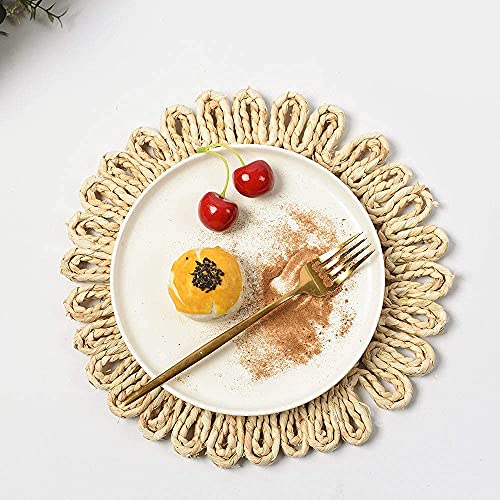 IcosaMro11.8 Inch Boho Round Woven Placemats for Dining Table Set of 6 - color: Style a -11.8 Inch, Pack of 6