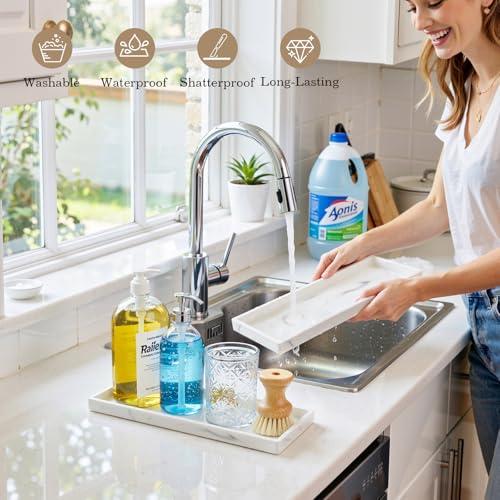 Luxspire 2 Pack Silicone Bathroom Tray 11.8" Vanity Tray, Marble White - color: Marble White, size: 11.81 × 5.12 × 0.79 in