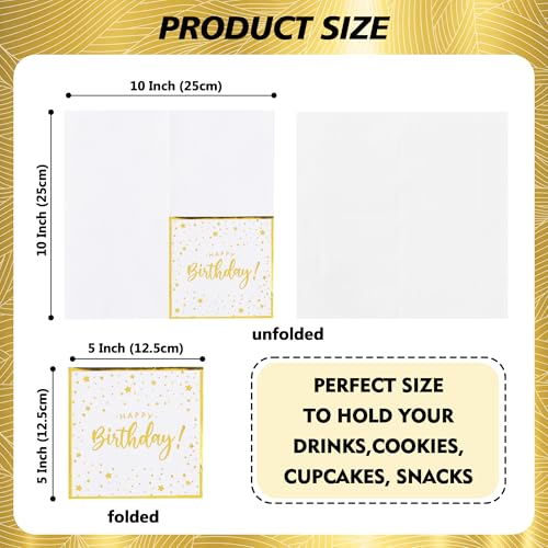 Vuzvuv 52 Pack Happy Birthday Cocktail Napkins with Confetti Gold Stamping - Birthday Party Dinner Hand Napkin for Party Supplies Decorations Table Decor for women man(5" Folded 3 Ply-White) - color: Confetti HBD White