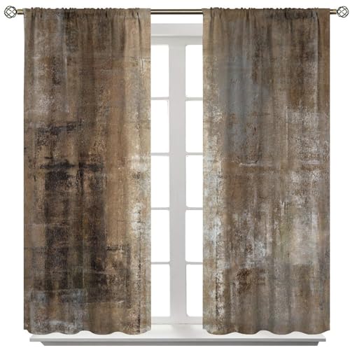 Rustic Curtains Tan Brown Abstract Pattern Blackout Print Rod Pocket Window Drapes for Bedroom Living Room 42x63in - color: Rustic-4, size: 21"W x 63"L (Pack of 2)