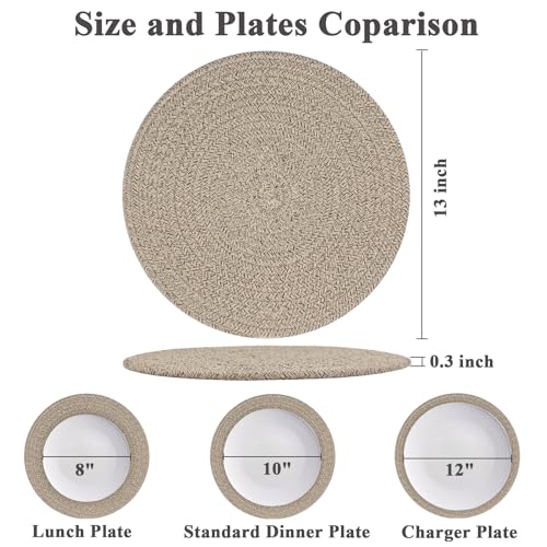 Round Placemats Set of 6, Cotton Rope Woven Table Mats, Hot Pads for Kitchen, Non Slip Heat Resistant Place Mats, 13 Inches Braided Placemat for Farmhouse Decor and Kitchen Table Decor (Brown) - color: Brown