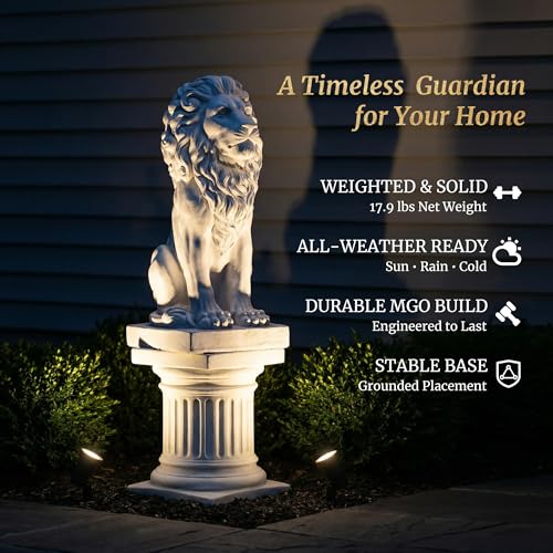 Lion Statue, Outdoor Garden Statues 27in Tall, White - color: White