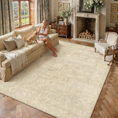 8x10 Beige Neutral Floral Area Rug - color: Beige, size: 8' x 10' (Rectangular)
