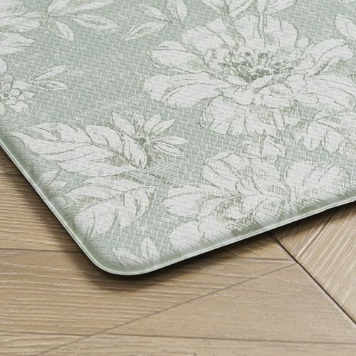 Laura Ashley - Anti-Fatigue Kitchen Mat, Iris Floral Design, Stain, Water & Fade Resistant, Cooking & Standing Relief, Non-Slip Backing, Measures 17.5" x 60", Sage Green Iris - color: Sage Green, size: 60"L x 17.5"W x 0.47"Th