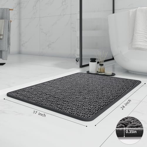 RUERYA Bathroom Rugs Non Slip Washable, Rubber Bath Mats for Bathroom,Quick Dry,Super Absorbent Ultra Thin Small Bath Mat Low Pile Bath Floor Mat Fit Under Door,Shower,Sink, Dark Grey, 17"x24" - color: Dark Grey, size: 1'5" x 2' (Rectangular)
