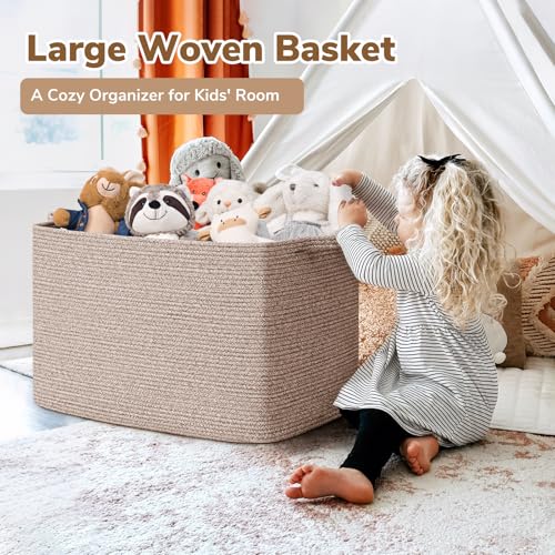 Goodpick 105L Extra Large Woven Rope Blanket Basket, Rectangle, Brown - color: Brown, size: XX-Large(25"L x 16"W x 16"H)