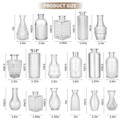 Glass Bud Vases in Bulk Small Mini Clear Vase for Flowers 17pc - color: Transparent